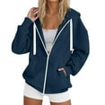 thumbnail image 2 of UAYOTSE Women's Hooded Sweatshirt Casual Soft Brushed Fleece Hoody Drop Shoulder Full Zip Up Hoodie(G220-Navy,M), 2 of 4