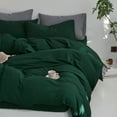 thumbnail image 2 of MooMee Duvet Cover Set Full 100% Washed Cotton Twill Ultra-Soft Breathable Linen Like 3-Piece (Forest Green, 80"x90"), 2 of 7