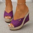thumbnail image 2 of Rokment Cotton Linen Espadrilles Platform Wedge Sandals for Women 2026 Summer Beach Trendy Casual Peep Toe Extra Chunky Heeled Slip on Slides Backless Dressy Slippers Purple Size 6.5, 2 of 7