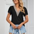 thumbnail image 5 of JWZUY Womens Crochet Lace V Neck Tops Solid Tunic Petal Sleeve Tees Shirts Blouse Short Sleeve Chiffon Elegant Tshirt Summer 2023 Black M, 5 of 8