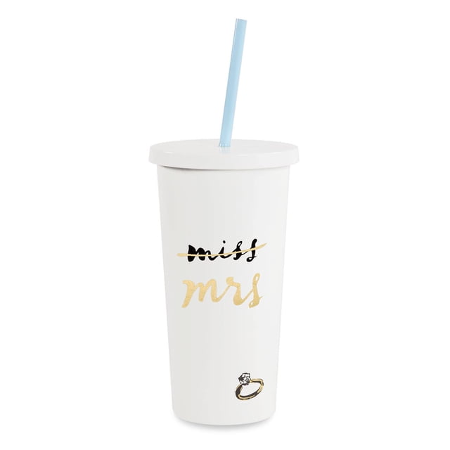 Kate Spade New York Vaso aislado para novia con pajita reutilizable, 20 onzas, Miss to Mrs. (blanco)