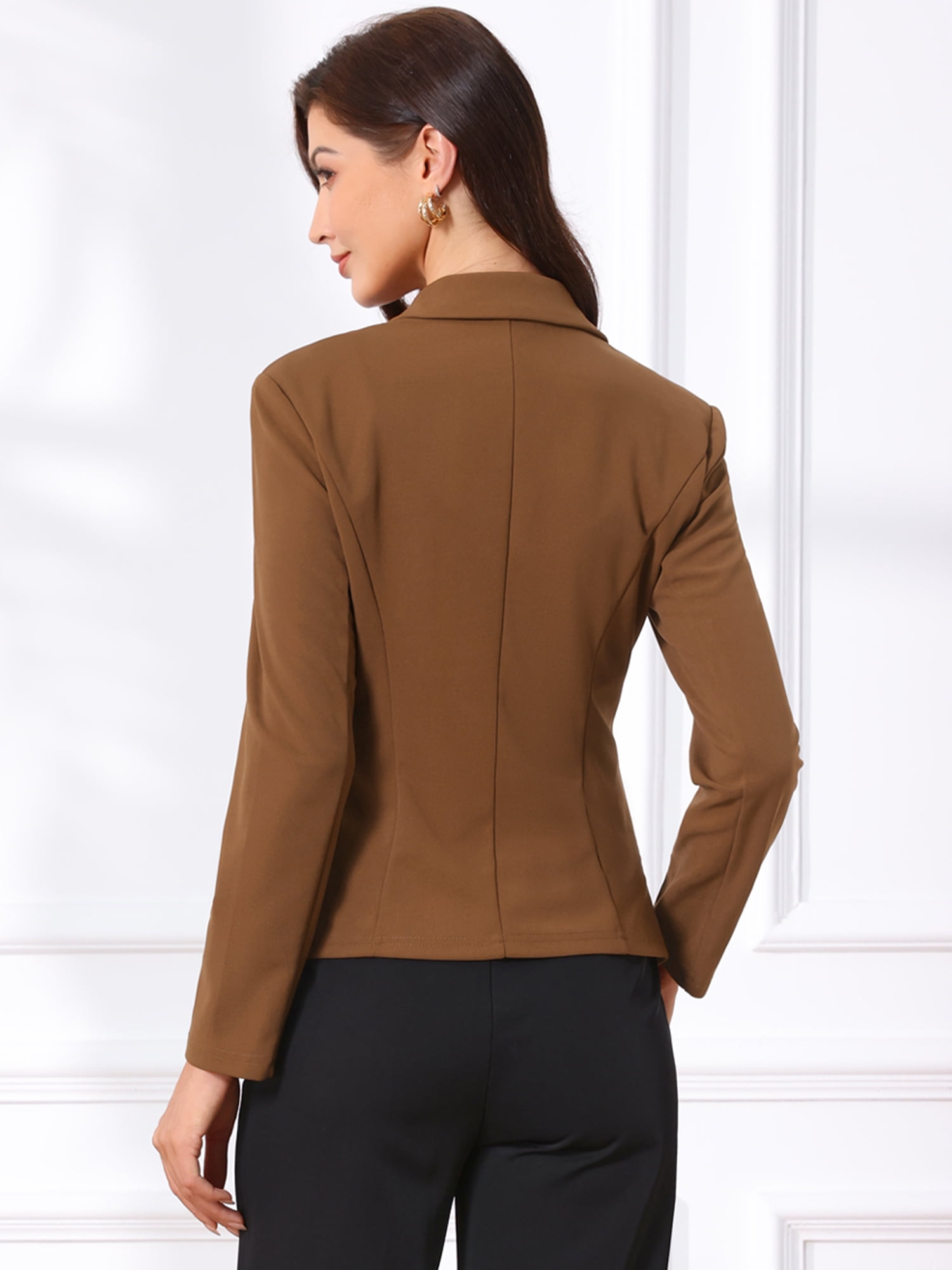 DARING DIVA Women's Stretch Lapel Collar Long Sleeve Jacket Suit Blazer M Dark Camel