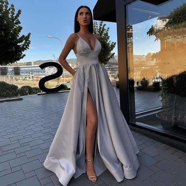 Vestido de verano sexy con tirantes finos y escote en V profundo para mujer, vestido de noche para banquete
