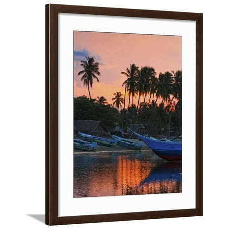 Boats and Palm Trees at Sunset at This Fishing Beach and Popular Tourist Surf Spot, Arugam Bay, Eas Framed Print Wall Art By Robert