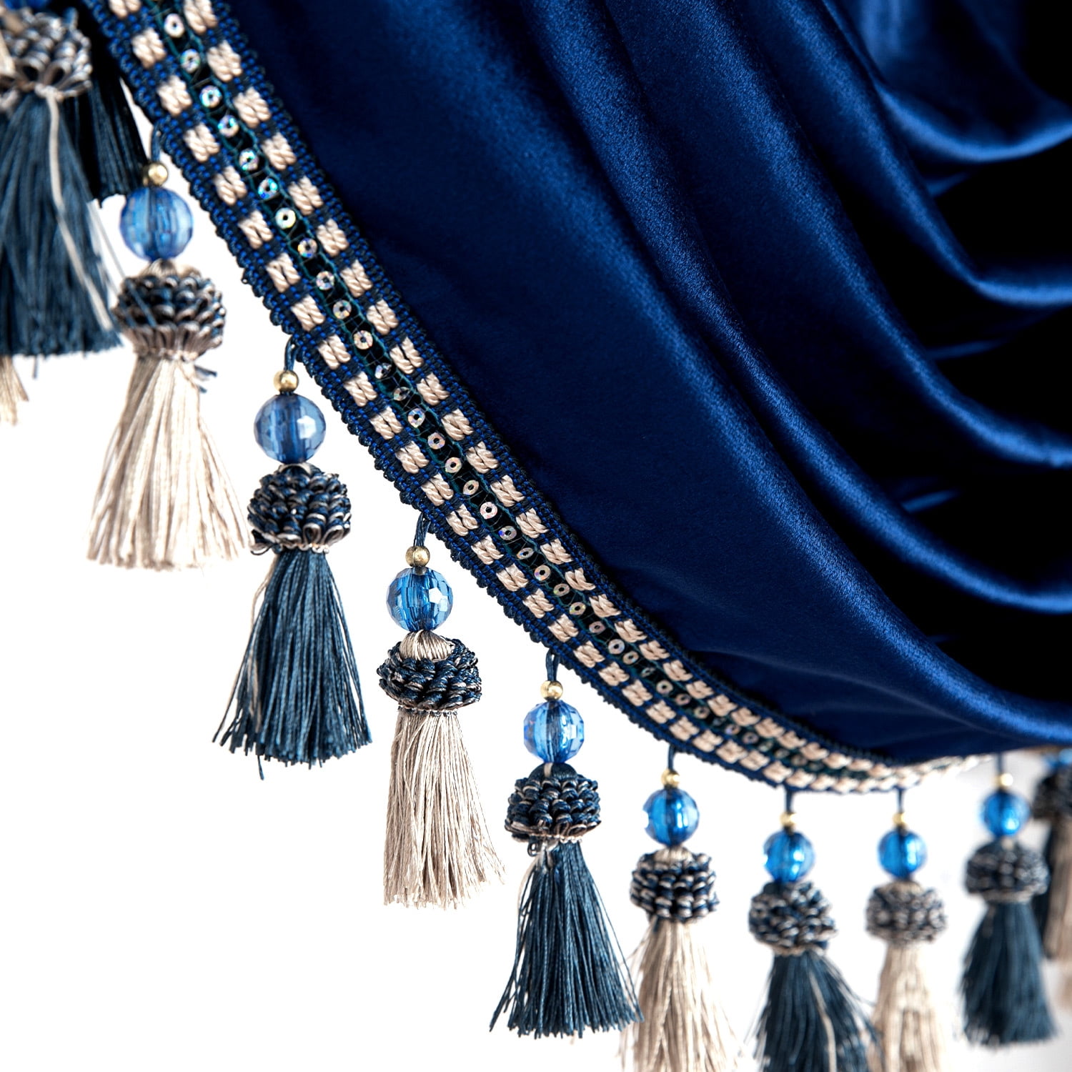 VOGOL Blue Velvet Kitchen Valance, Decorative Waterfall Curtain for Living Room Guest Room Windows, 59 inch Wide Rod Pocket, 1 Panel
