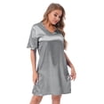thumbnail image 3 of Alvivi Women Satin Nightgown V Neck Short Sleeve Nightdress Sleepwear M-XXL, 3 of 7