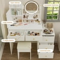 thumbnail image 3 of Makeup Vanity Desk with Mirror and Lights Dressing Table with 5 Drawers Bedroom Storage Cabinet,White 02, 3 of 8