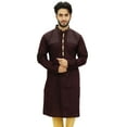 thumbnail image 2 of Atasi Men's Casual Linen Long Kurta Brown Ethnic Designer Shirt Wear-X-Large, 2 of 8