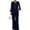 Navy, variant on Womens Elegant 2 Piece Outfit V Neck Flare Sleeve Asymmetrical Top And Wide Leg Pants Set Light Blue XL