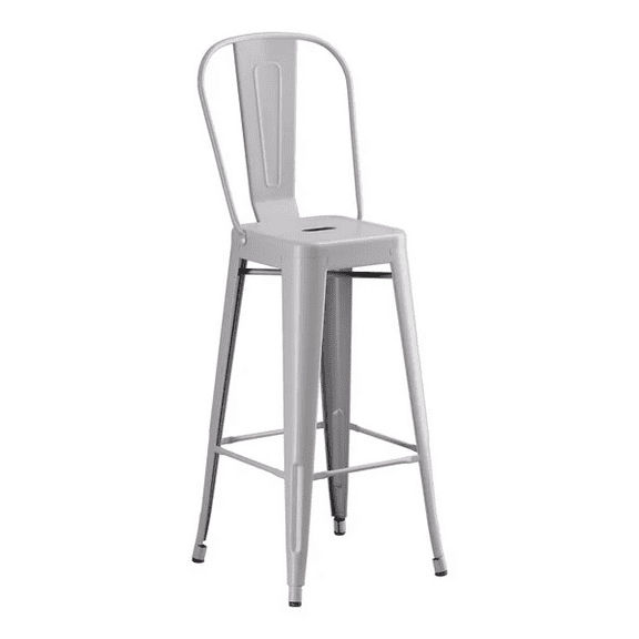 30'' High Cafe Style Gray Metal Restaurant Barstool Chair For Indoor or Outdoor