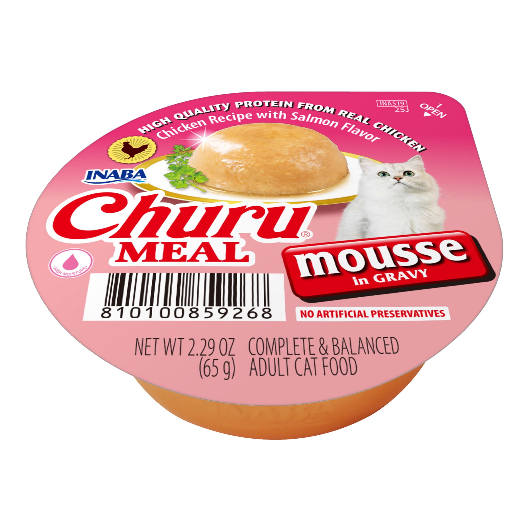 (12 pack) INABA Churu Meal Mousse Adult Wet Cat Food, 2.29 oz cup, 1-count, Chicken Recipe with Salmon Flavor