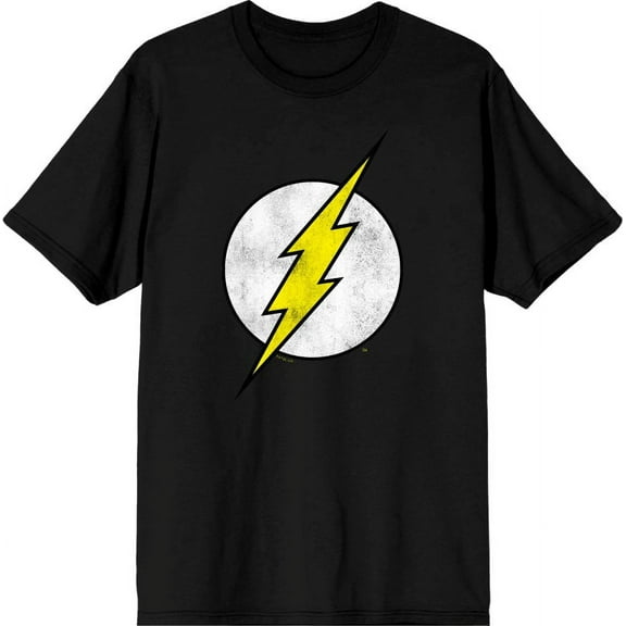 The Flash Thunderbolt Logo Men's Black Crew Neck Short Sleeve Tee-Medium