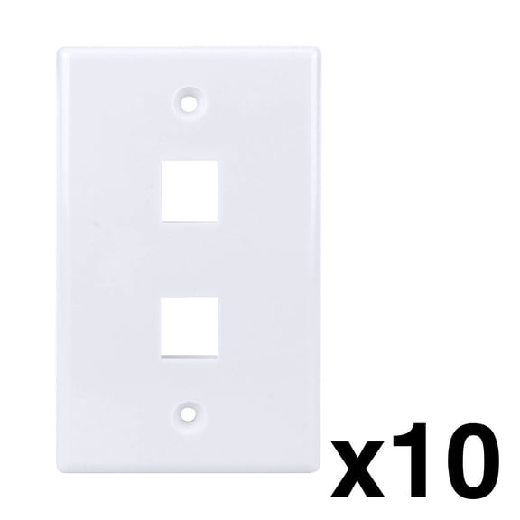 Construct Pro Single Gang 2-Port Keystone Wall Plate (10 Pack, Color: White)
