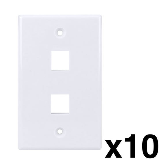 Construct Pro Single Gang 2-Port Keystone Wall Plate (10 Pack, Color: White)