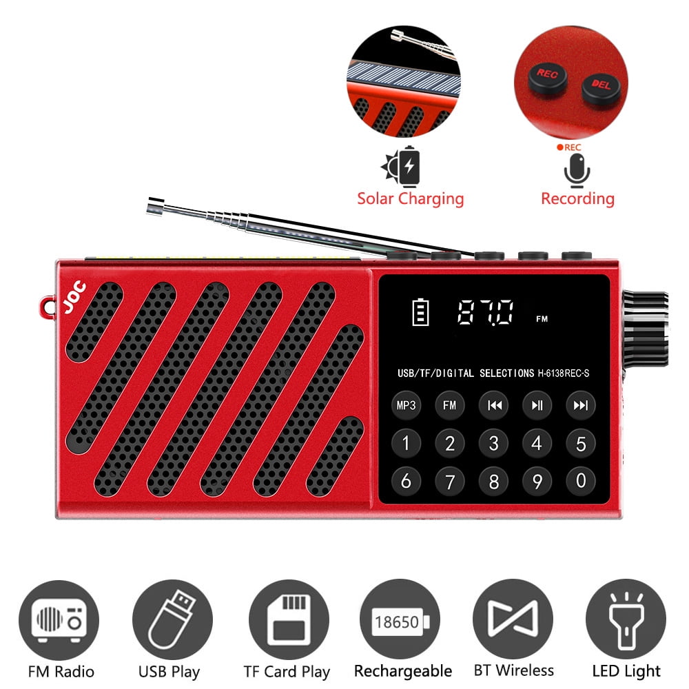 Portable Solar FM Radio with Bluetooth 5.3 Speaker, LED Light, and Recording for Outdoor Emergencies & Camping