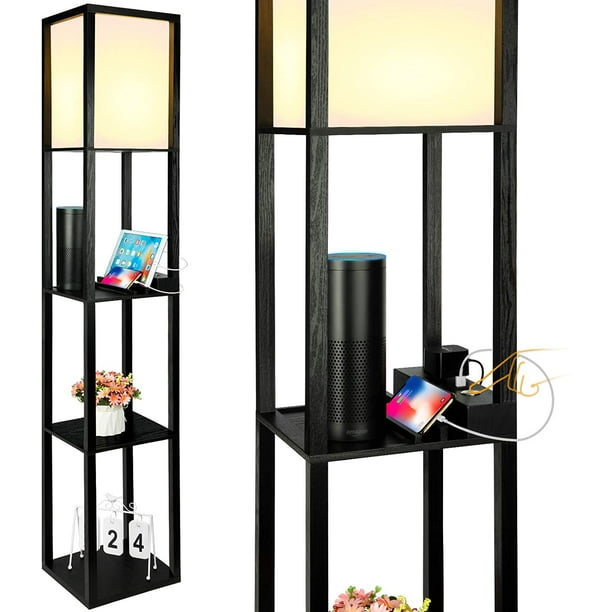 Led Shelf Floor Lamp With 2 Fast Charging Usb Ports Power 3 Way Dimmable Touch Control Modern Standing Lamps Shelves Tiered Narrow Nightstand Light For Bedroom Living Room Fast Charging Usb Ports Power, Maxwell Led Usb Shelf Floor Lamp