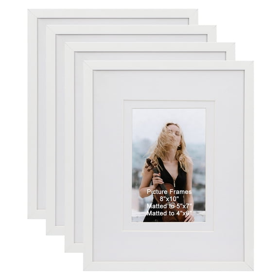 8x10 White Double-Matte Picture Frames Set of 4, with 5x7 & 4x6 Openings