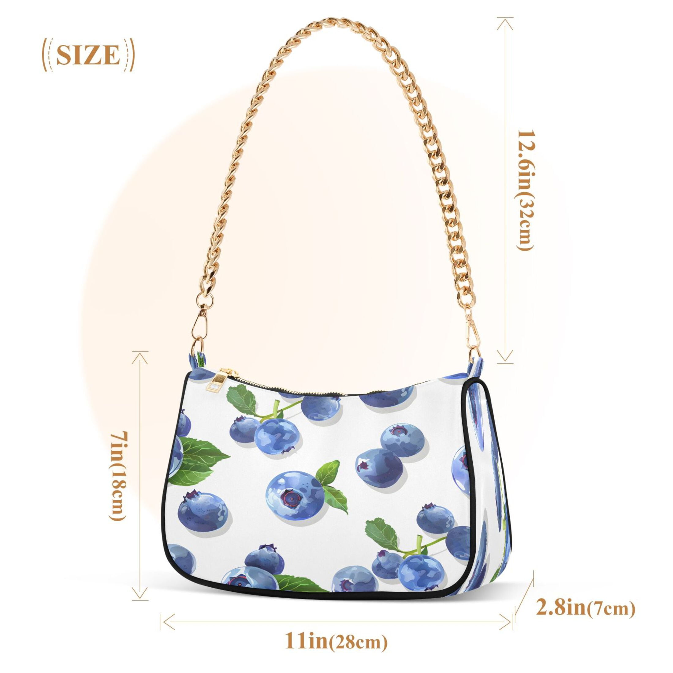 Ryvnso Blueberry Fruits Womens Chain Shoulder Bag Tote Handbags Clutch Hobo Purse with Zipper for Travel
