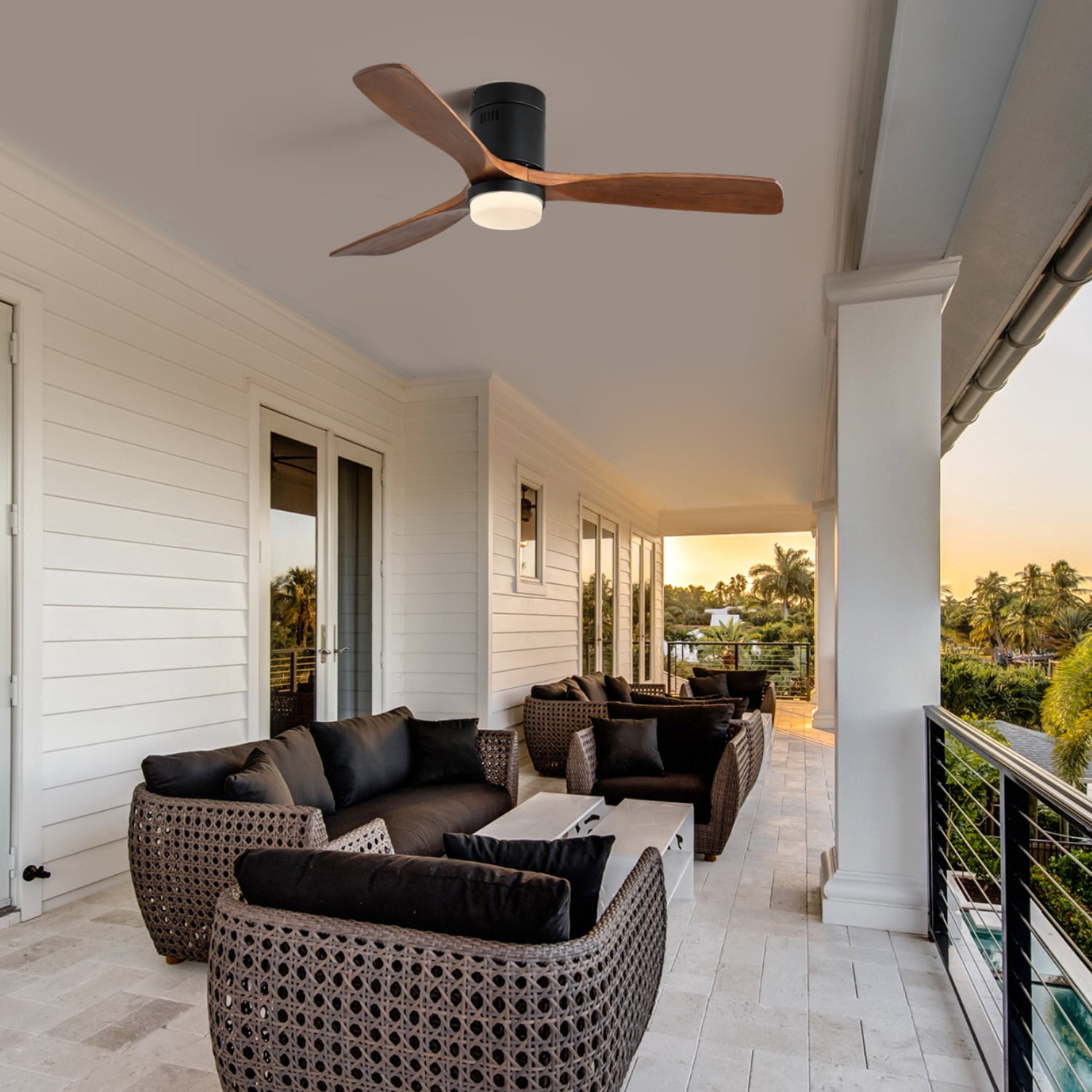 Sofucor 52" Flush Mount Ceiling Fan with LED Light and Remote Control