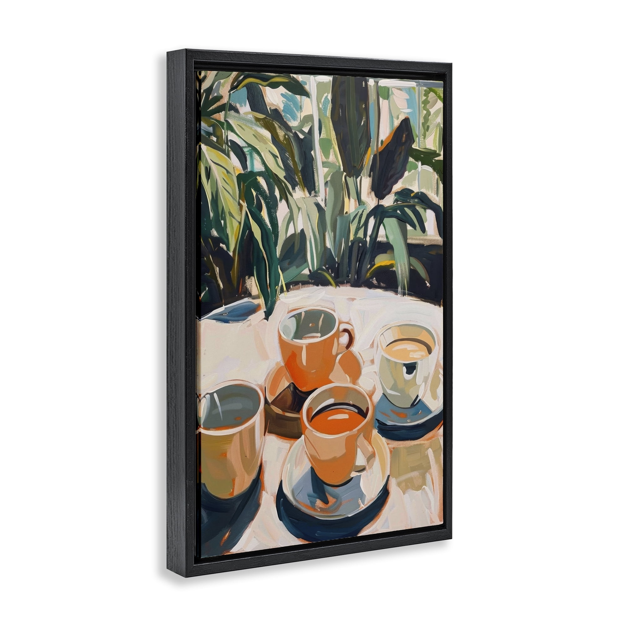 Stupell Industries Coffee Time Among Plants Food & Beverage Painting Black Floater Framed Canvas Art Print Wall Art, 17 x 25