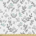 thumbnail image 1 of Nature Fabric by the Yard, Birds Flying among Tree Branches Flowers Herbs Forest Foliage Winter Art, Decorative Upholstery Fabric for Sofas and Home Accents, Pale Blue Black White by Ambesonne, 1 of 5