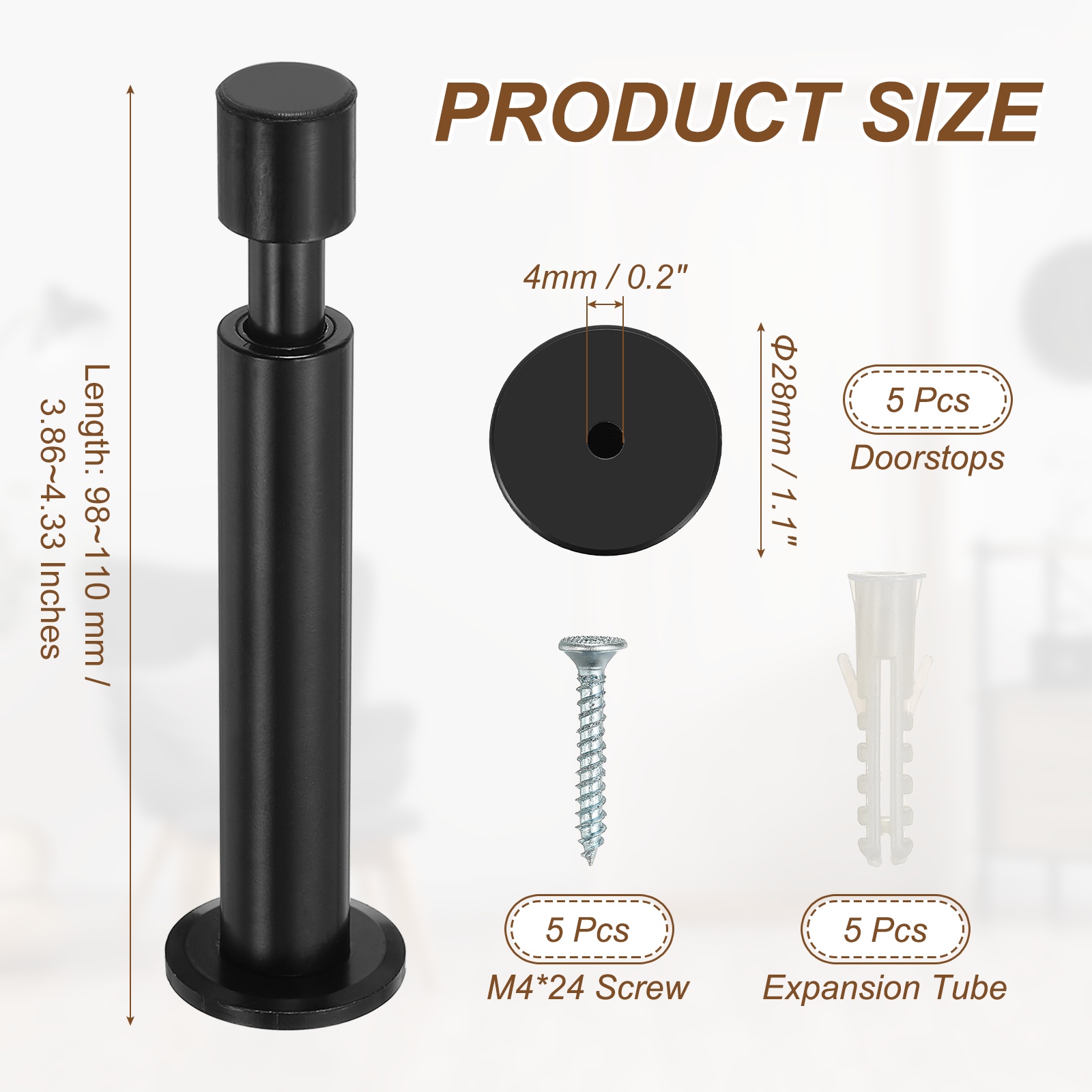 Uxcell 5 Pcs Doorstops, Aluminum Door Stop Metal Wall Protector Doorstop Long Solid for Home Office Shopping Mall to Protect Wall Door, Black