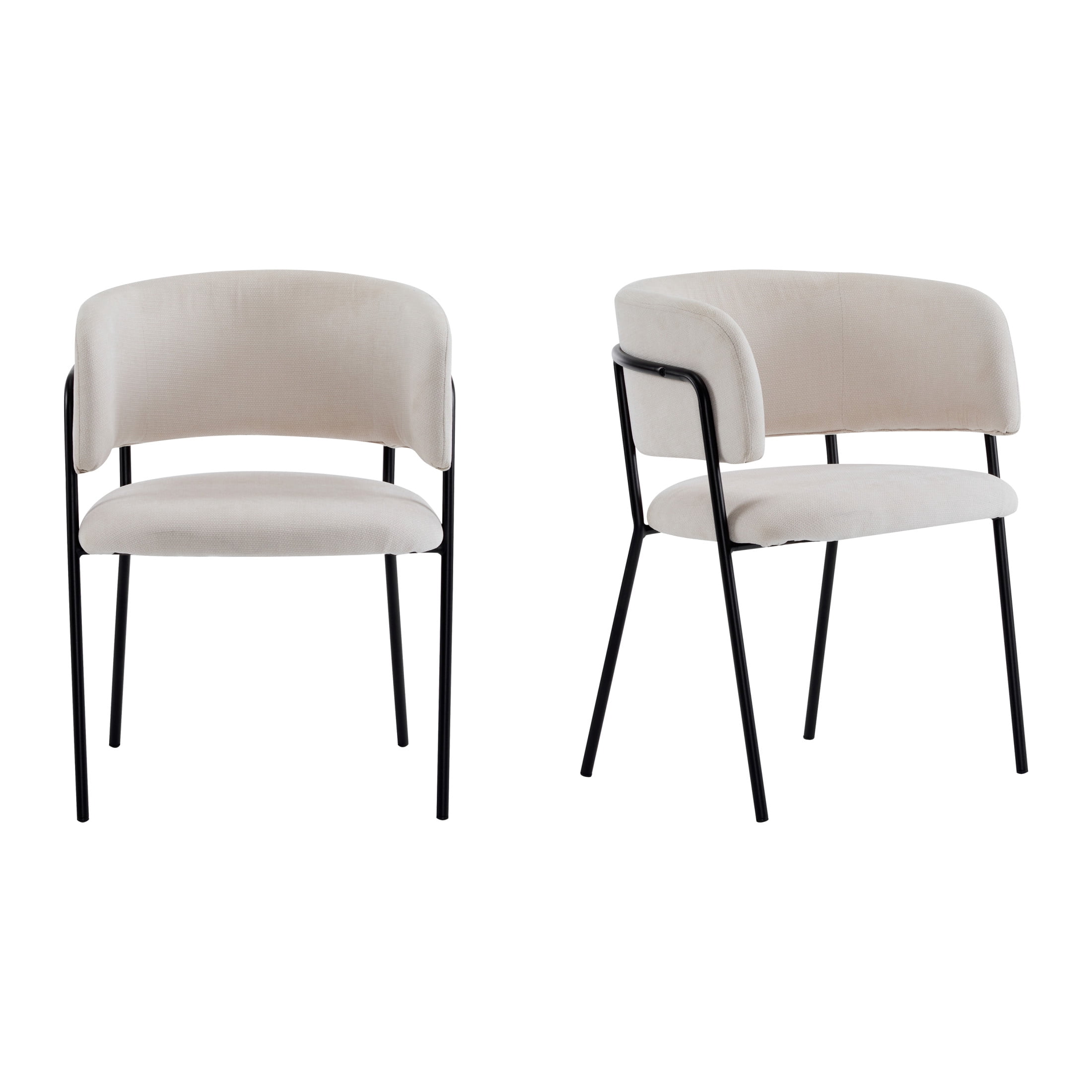 Cecil Modern Upholstered Dining Chairs, Armchairs with Metal Legs, Beige, Set of 2