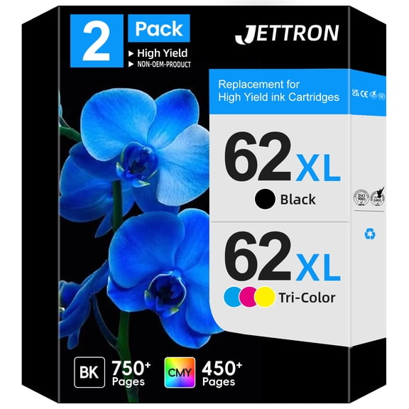 62XL Ink Cartridges Compatible for HP 62 Ink Cartridges for Printer Ink HP 62 Black and Tri-Color,2 Pack