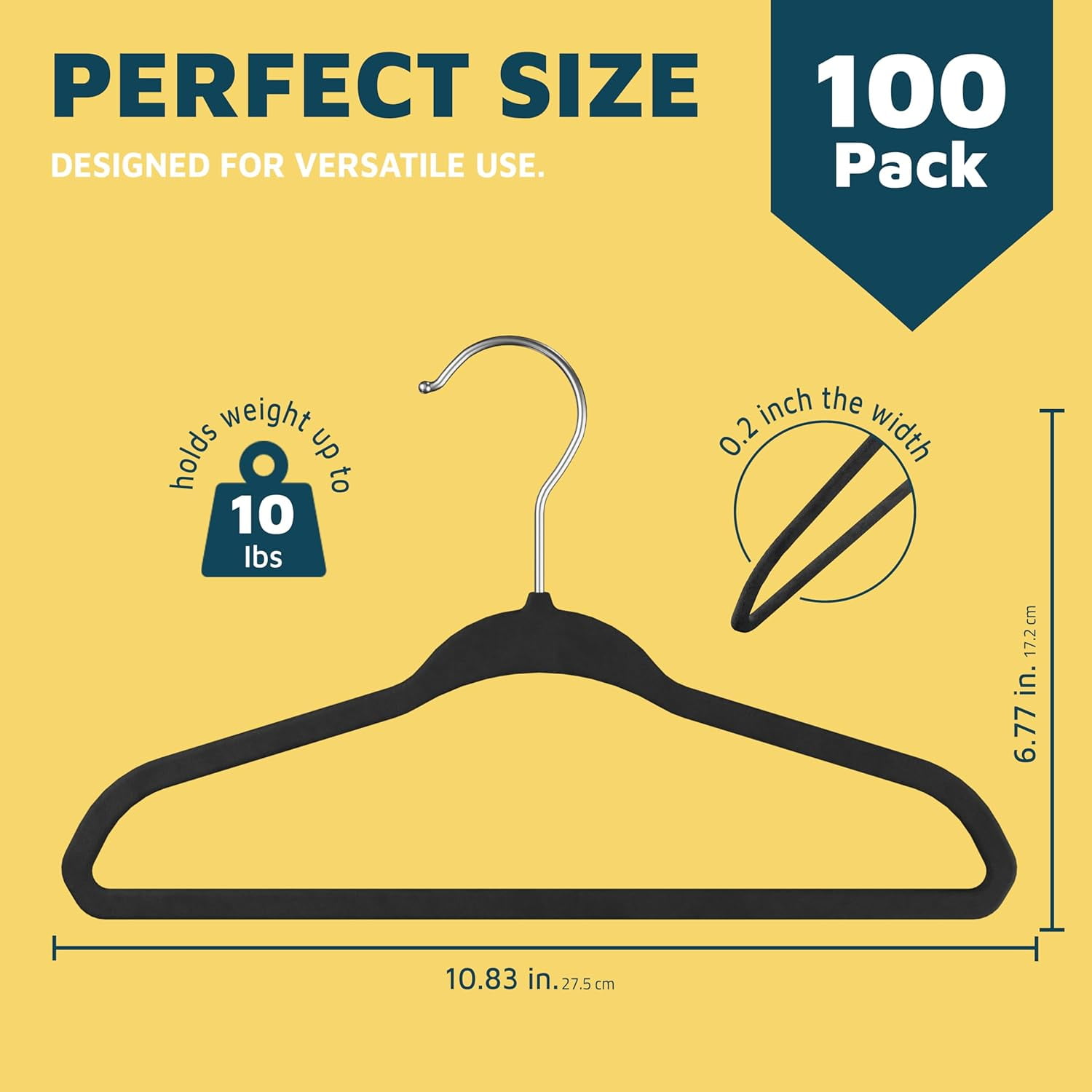 Lifemaster Velvet Kids Hangers, 100-Pack Non-Slip Baby & Toddler Clothes Hangers, Slim Space-Saving with Swivel Hook, Black