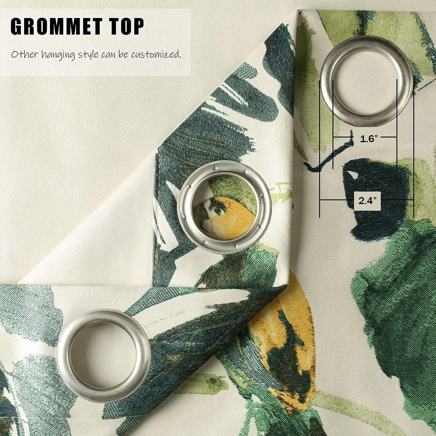 VOGOL Heavy Blackout Bedroom Drapes, Linen Look Room Darkening Window Curtains for Room Divider, 2 Panels, Green Bird & Plants, 52 x 96, Grommet