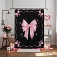 thumbnail image 4 of Valentine's Day Shower Curtain Pink Bow Tie Bathroom Curtains with Hooks, Waterproof Fabric Stars Ribbon Stripes Black Bath Shower Curtains Set for Bathroom Bathtubs Valentines Decor 72x72 Inch, 4 of 9