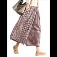 thumbnail image 1 of Pantalones Palazzo de Algodón A Cuadros para Mujer, Cintura Elástica, con Bolsillos, para Verano Color Café M, 1 of 8