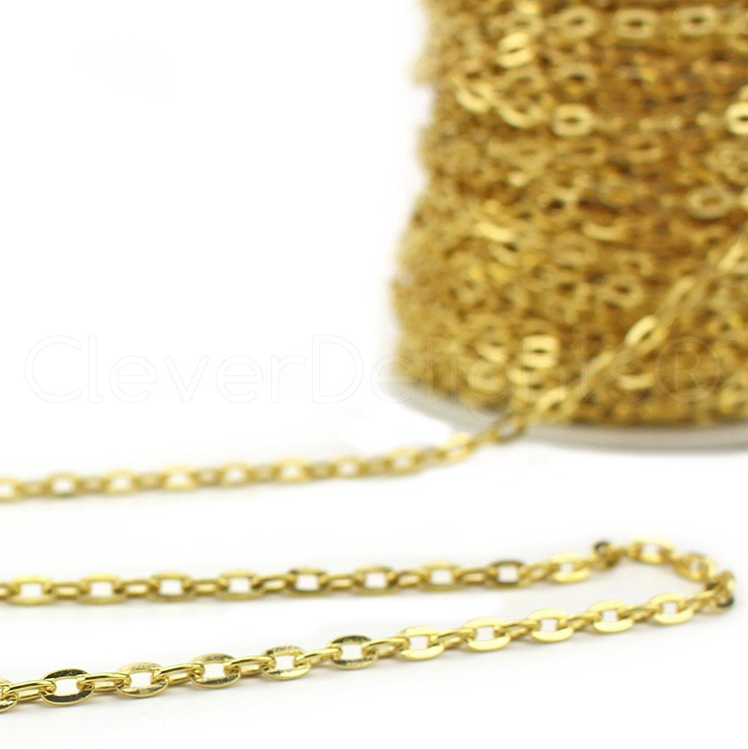 5x7mm Link 30 Feet Bulk Roll CleverDelights Cable Chain Spool Gold Color 10 Meters