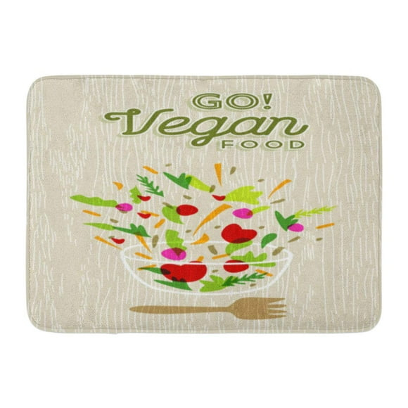 YUSDECOR Tomato Green Cuisine Vegetable Salad with Vegan Food Text and Wood Lettuce Bio Rug Doormat Bath Mat 23.6x15.7 inch