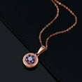 thumbnail image 2 of Gem Stone King 18K Rose Gold Plated Silver Blue Created Sapphire and White Diamond Round Pendant Necklace for Women (0.43 Cttw, Gemstone Birthstone, with 18 inch Chain), 2 of 3
