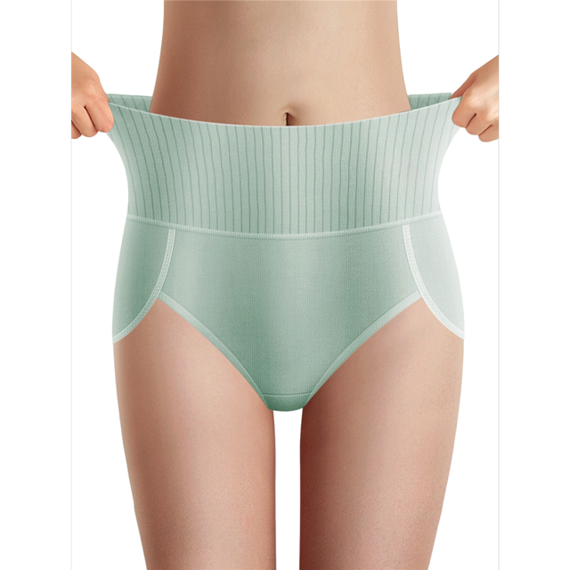 Women's Breathable Solid Color Triangle Underwear High Waist Tummy Control Hip Lifting Fruit Green XL