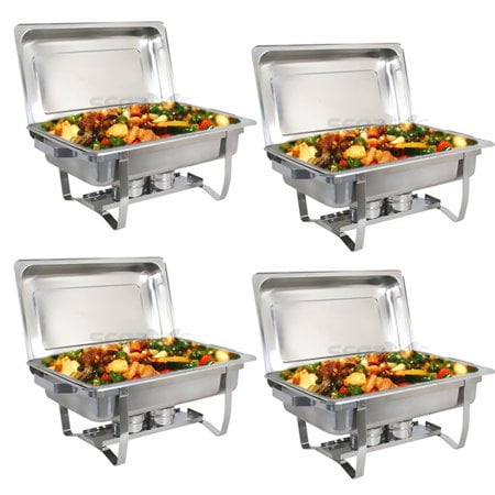 Chafer Water Pan - Zeny Upgraded 8 Qt Stainless Steel Chafer Dishes, Full Size Chafer Chafing Dish w/Water Pan, Food Pan, Alcohol Furnace and Lid (Pack of 4)