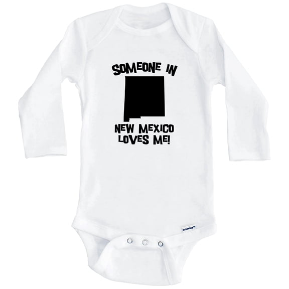 Someone In New Mexico Loves Me State Silhouette Cute One Piece Baby Bodysuit - One Piece Baby Bodysuit (Long Sleeve), 0-3 Months White