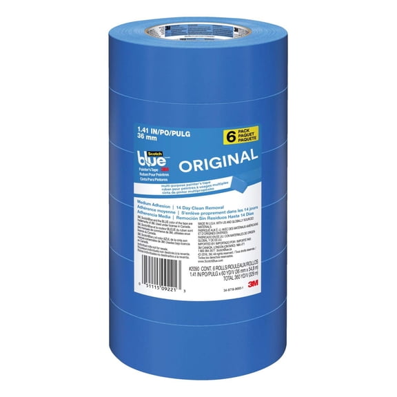 3M Masking Tape Original Blue - General Purpose, 36 Mm - 6 Tape Rolls