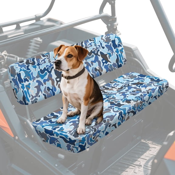 FKELYI Camo Blue Print Mule Bench Seat Cover Dustproof UTV Seat Cover Compatible with Kawasaki Mule 600/610 2 Pcs Anti-Scratch Seats Protector Decor