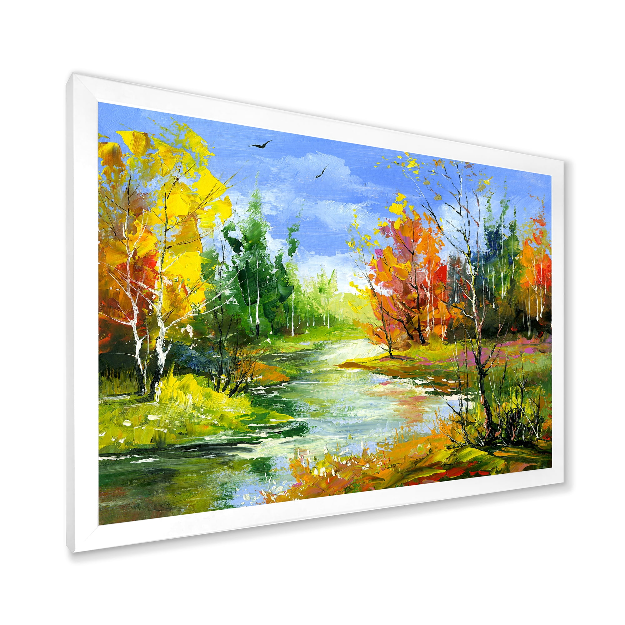 Designart 'Autumn Landscape With Forest and River' Lake House Framed Art Print