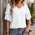 thumbnail image 2 of Women's Summer New V Neck Chiffon Top Bubble Sleeve Shirt, 2 of 2