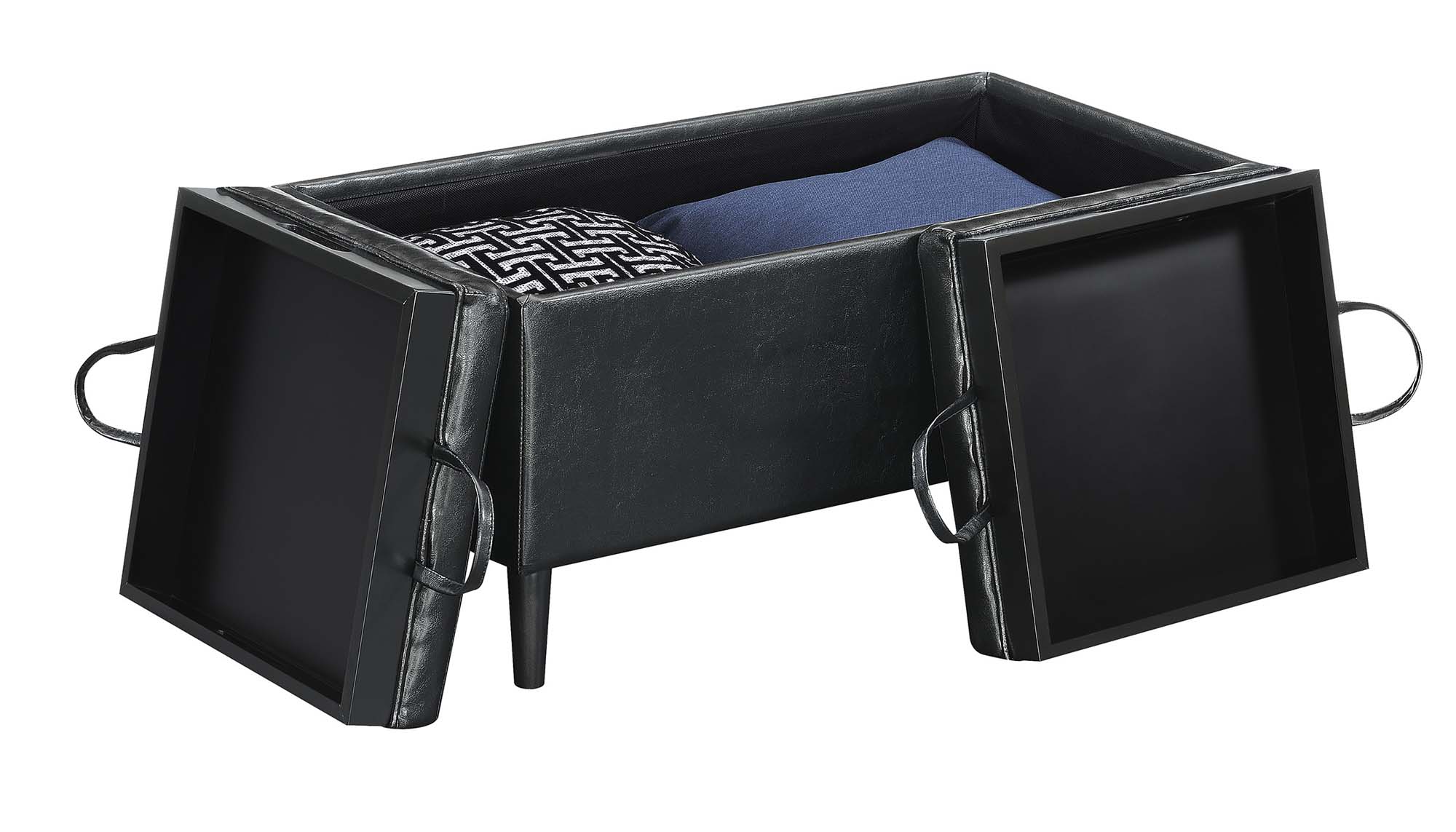 Convenience Concepts Designs4Comfort Magnolia Storage Ottoman with Reversible Trays, Black Faux Leather - image 4 of 4