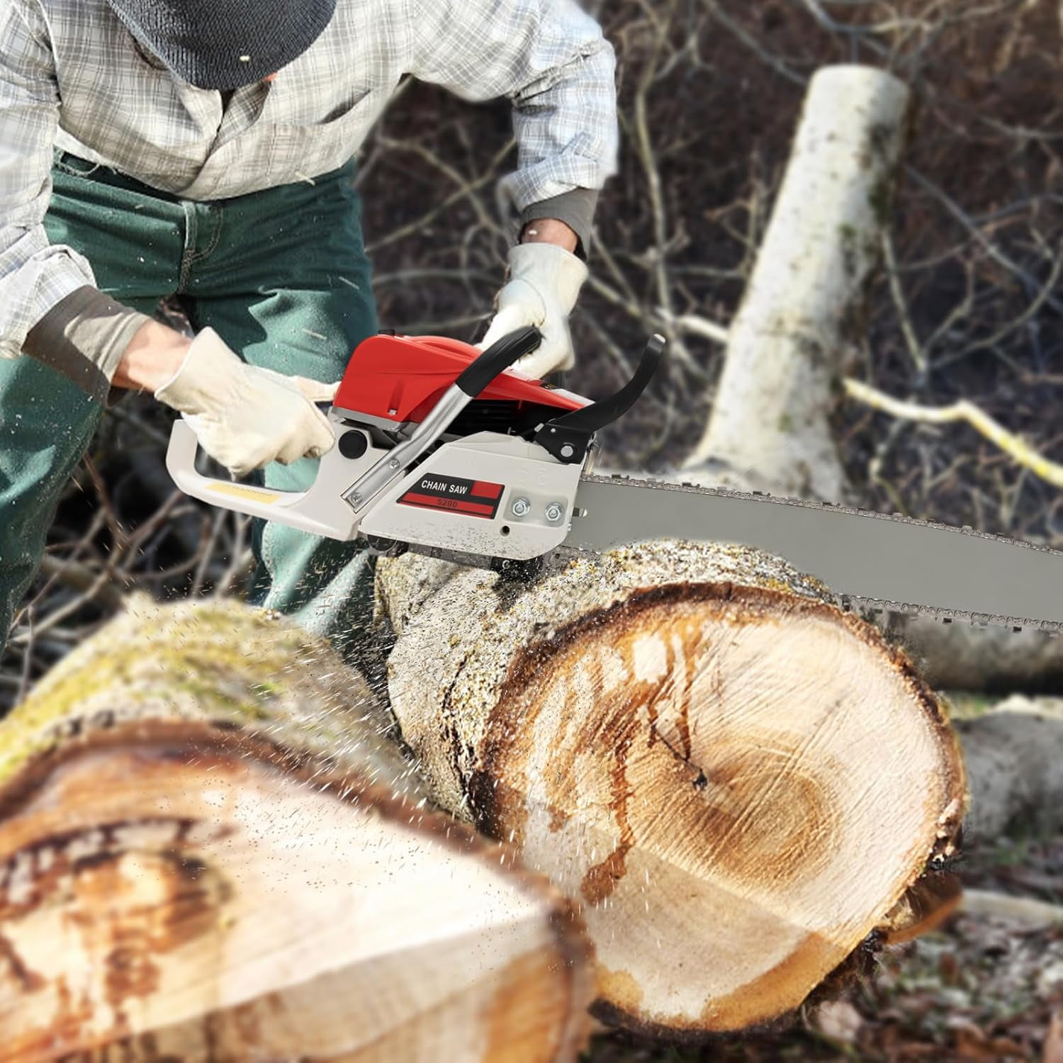 Miumaeov 52CC 2-Stroke Gas-powered Chainsaw,22Inch Single Cylinder Self-reset Pull Start Chainsaw Cutting Wood Gas Sawing, Handheld Lightweight Chainsaw Kit w/Chain Bar Cover for Cutting Wood