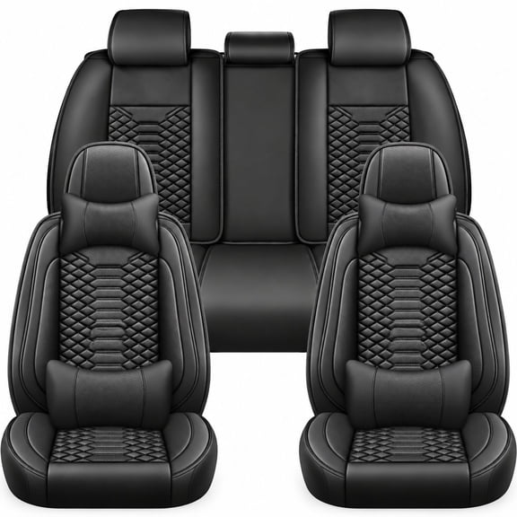 Nappa Leather Car Seat Covers,Full Coverage Seat Covers Full Set with Fix Lumber Support, Automotive Seat Covers for Nissan Juke 2011-2017 (Black, Full Set)