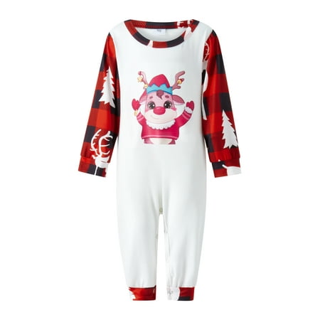 

Gureui Matching Family Christmas Pajamas Set Elk Print Plaid Patchwork Long Sleeve Crew Neck Tops + Casual Stretch Long Pants Set/Baby Romper Sleepwear