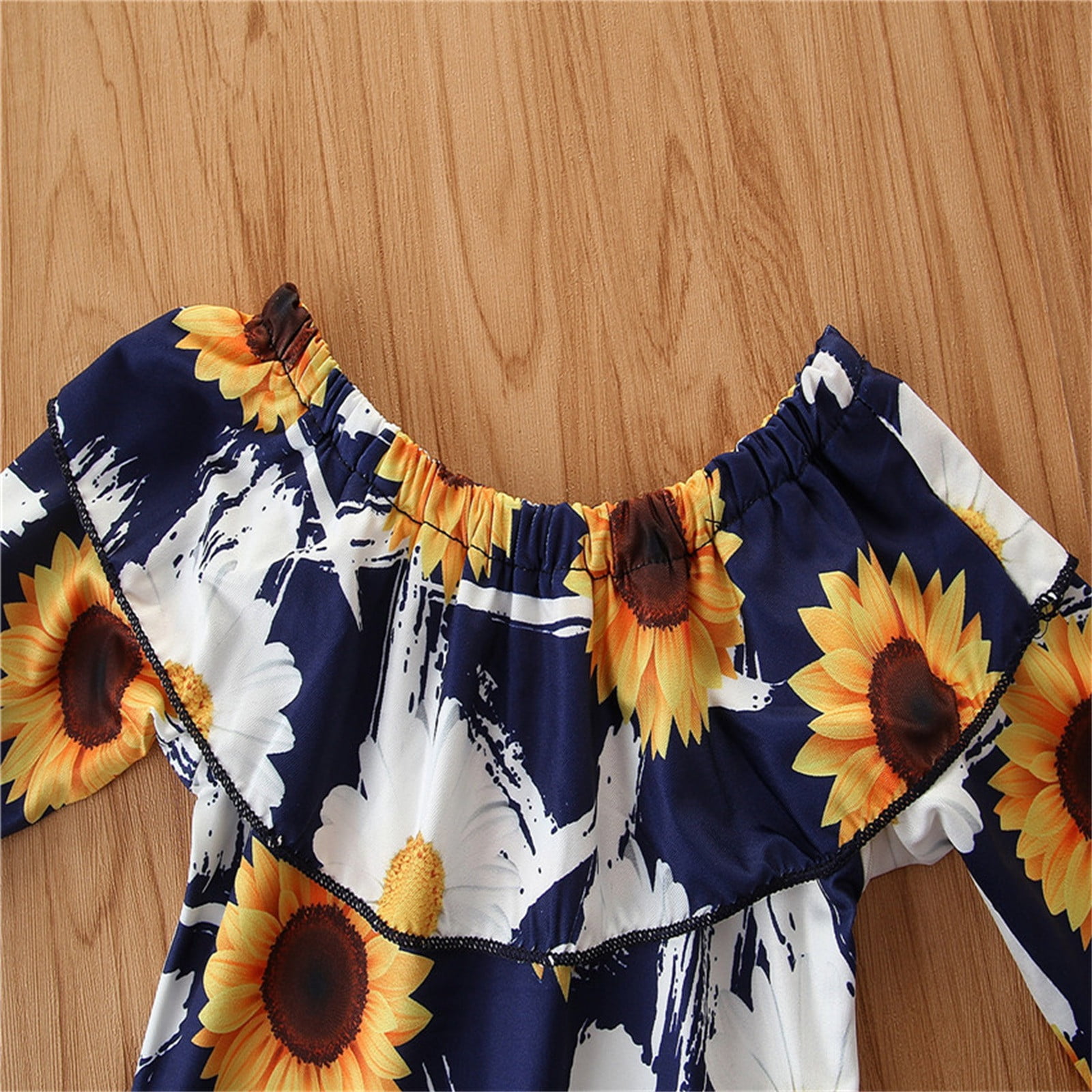 XCH0013-11H Kids sunflower printed top bell bottom 2pcs sets – Lulu Clothes