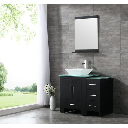 36inch Black Bathroom Vanity Cabinet Top Single Vessel Sink And Faucet Combo