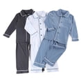thumbnail image 4 of Ropa de dormir 100% algodón para niños y niñas, pijamas familiares de Color liso con volantes de Navidad, con botones, 4 of 4
