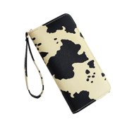 Aellinatey Stylish Cow Print Handheld Wallet PU Card Holder Purse for Fashionable Women